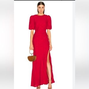 New Saloni $725 Annie B Silk Jacquard Red Maxi Dress Size 8